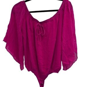 Guess by Marciano pink silk bodysuit hot pink size xs